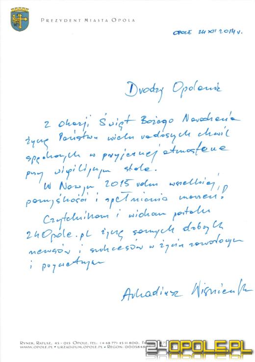 Świąteczne i noworoczne życzenia od prezydenta Opola