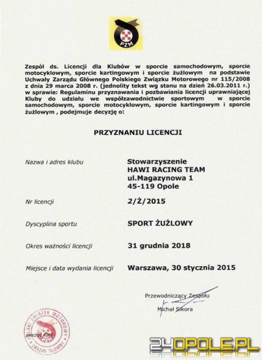 Jest licencja dla żużla, ale do ligowych startów jeszcze daleko