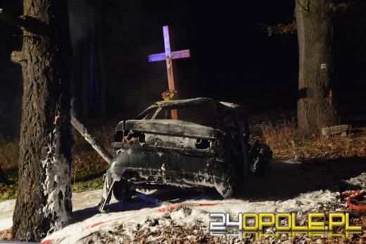 Audi A6 spłonęło po uderzeniu w drzewo