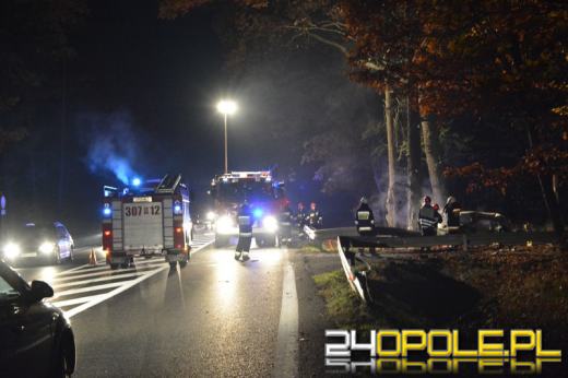 Audi A6 spłonęło po uderzeniu w drzewo