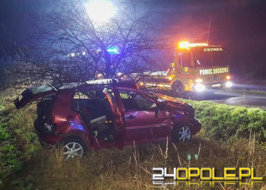 Pijany kierujący uderzył w drzewo i wypadł z samochodu