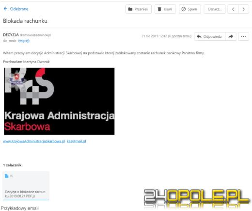 KAS Opole: uwaga na fałszywe e-maile z decyzją o zablokowaniu konta firmy