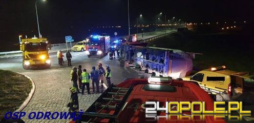 Ciężarówka z cementem przewróciła się na rondzie w Choruli