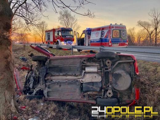 Kierująca fordem zjechała z drogi i uderzyła w drzewo