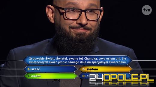 W "Milionerach" padło pytanie za milion. Odpowiadał Dawid Michalewski z Opola