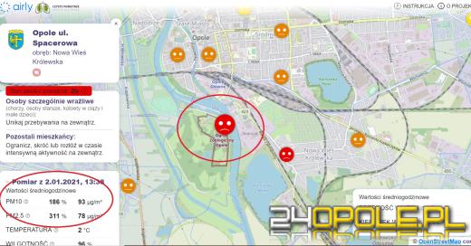 Tragiczna jakość powietrza na Bolko rano. Wieczorem - czujnik znika