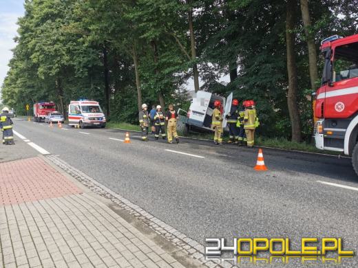 Samochód dostawczy wjechał do rowu i uderzył w drzewo