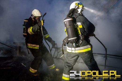 13 zastępów straży gasiło pożar hali z drewnem w Prószkowie