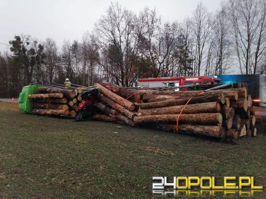 Ciężarówka przewożąca drewno przewróciła się w Dąbrowie