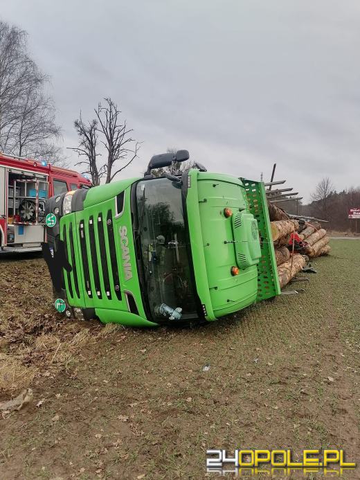 Ciężarówka przewożąca drewno przewróciła się w Dąbrowie