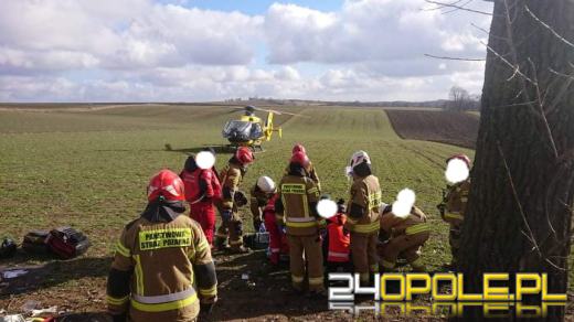 Audi dachowało w powiecie głubczyckim. Dwie osoby w szpitalu