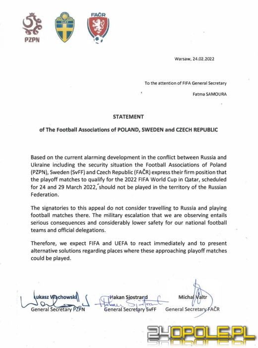 Piłkarska reprezentacja Polski nie poleci na baraż do Moskwy