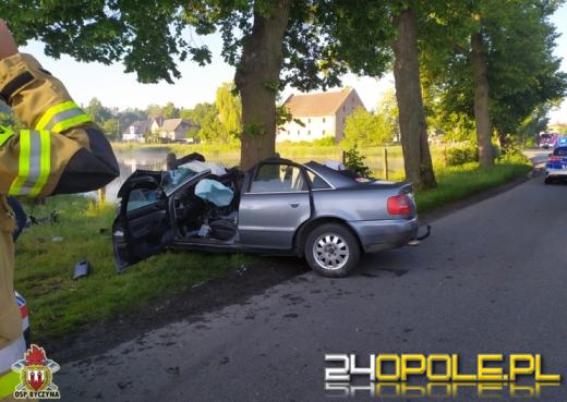 Poważny wypadek w gminie Byczyna. Kierujący Audi uderzył w drzewo