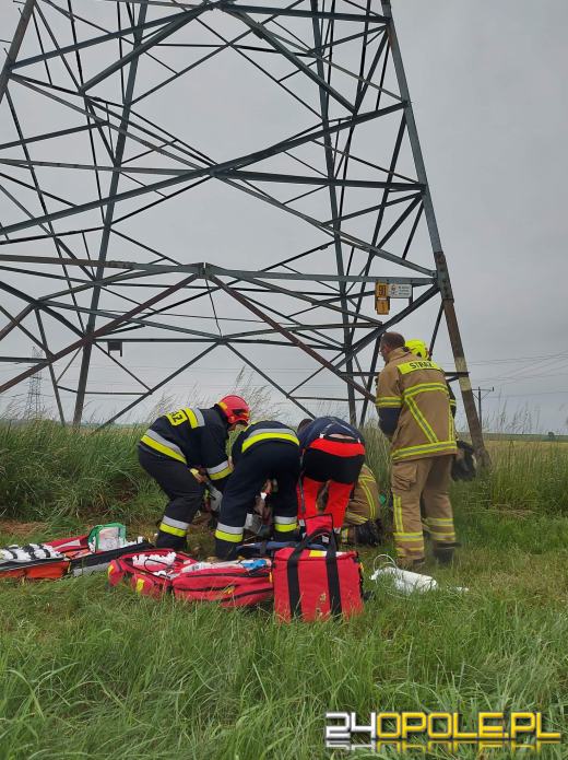 Mężczyzna spadł ze słupa energetycznego. Zdarzenie w Polskiej Cerekwii