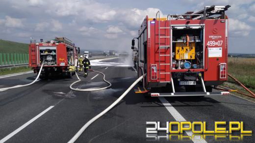 Samochód ciężarowy płonął na autostradzie. Droga była nieprzejezdna długi czas