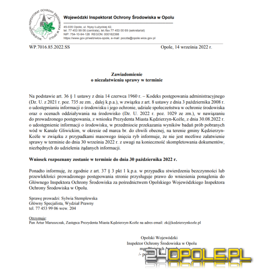 Wojewoda Opolski zniósł zakaz korzystania z III sekcji Kanału Gliwickiego