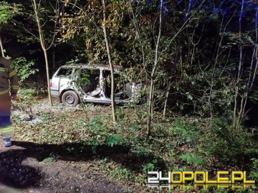 Pożar samochodu osobowego w lesie w miejscowości Sieroniowice