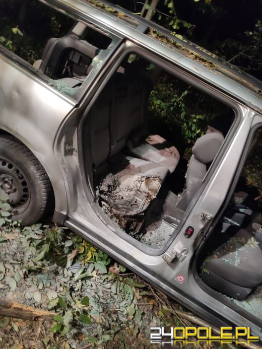 Pożar samochodu osobowego w lesie w miejscowości Sieroniowice