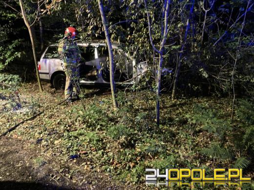 Pożar samochodu osobowego w lesie w miejscowości Sieroniowice