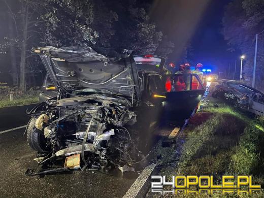 Czołowe zderzenie pojazdów w powiecie strzeleckim 