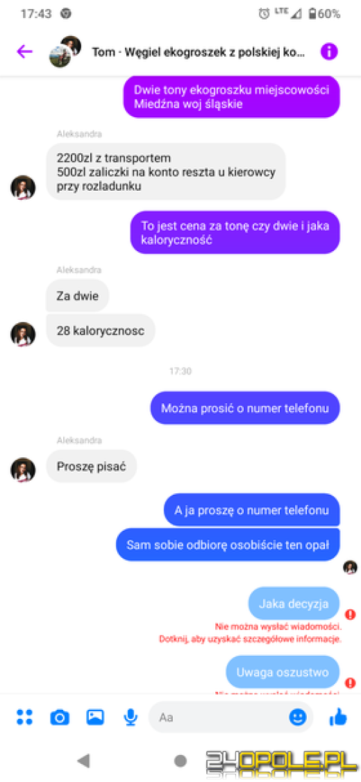 Uwaga na oszustów! Pojawiają się próby wyłudzenia "na opał"