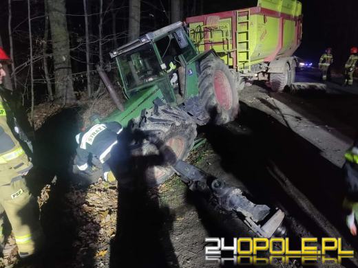 Zderzenie samochodu osobowego i ciągnika wraz z naczepą
