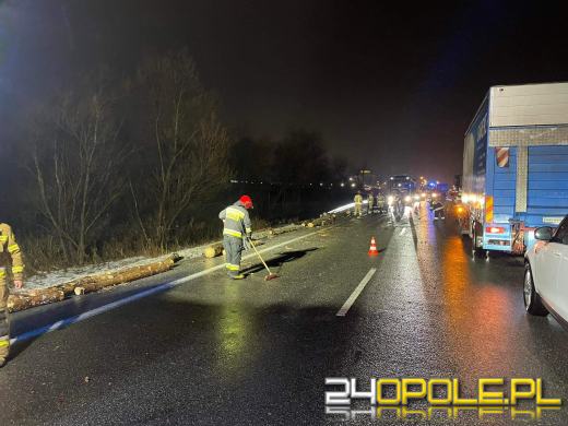 Z ciężarówki spadło drewno. Obwodnica Opola była zablokowana