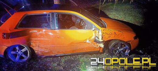 Wjechał autem do stawu i uciekł. W pojeździe został pijany pasażer