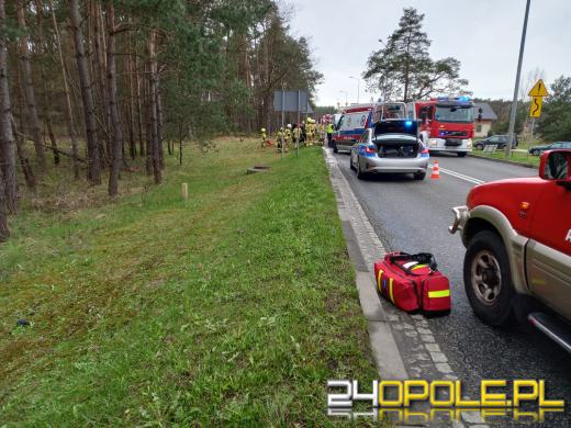 Czołowe zderzenie strażackiego busa i osobówki w miejscowości Schodnia