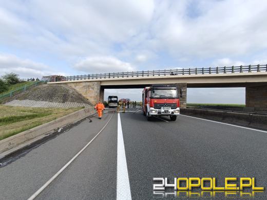 Pożar autobusu przewożącego dzieci na brzeskim odcinku A4