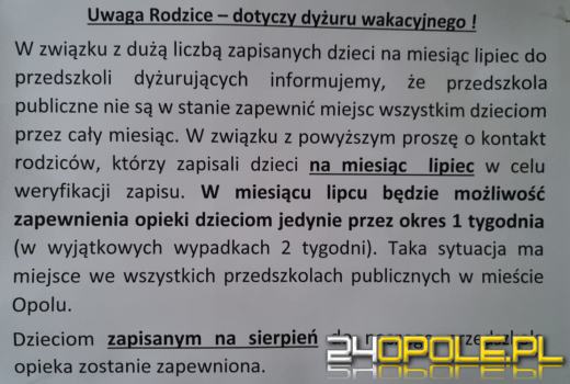 Rodzice są wściekli.... W wakacje zabraknie miejsc do opieki przedszkolnej w Opolu