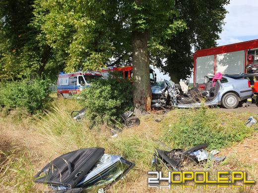 Poważny wypadek w powiecie kluczborskim. Auto roztrzaskało się na drzewie!