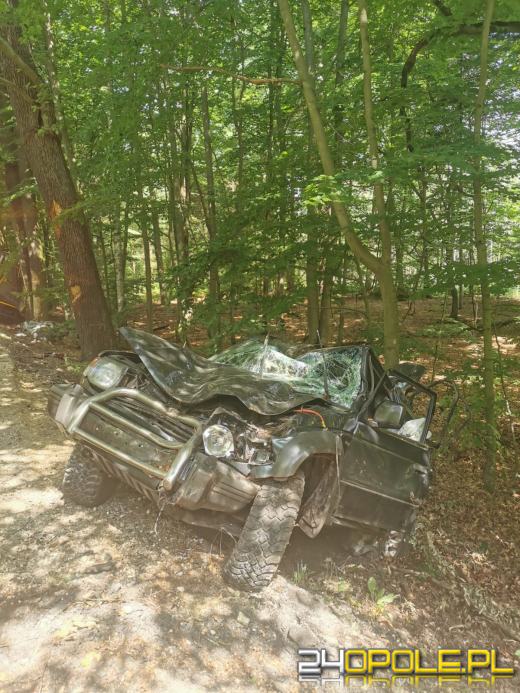 Kierowca ciężarówki uderzył w pojazd i zjechał na przydrożne drzewo