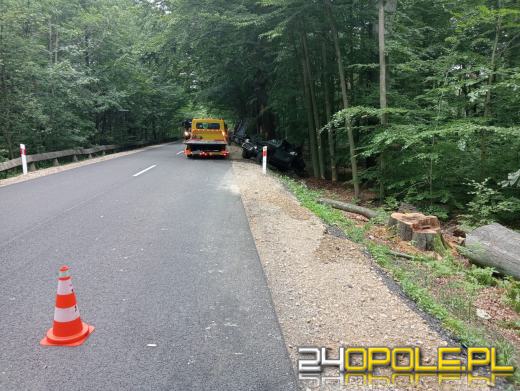 Kierowca ciężarówki uderzył w pojazd i zjechał na przydrożne drzewo