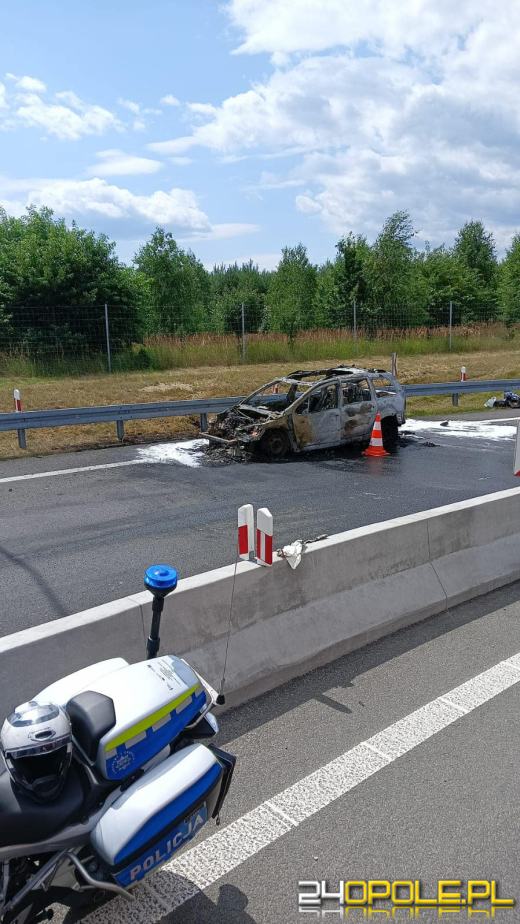 Pożar samochodu osobowego na zjeździe z autostrady