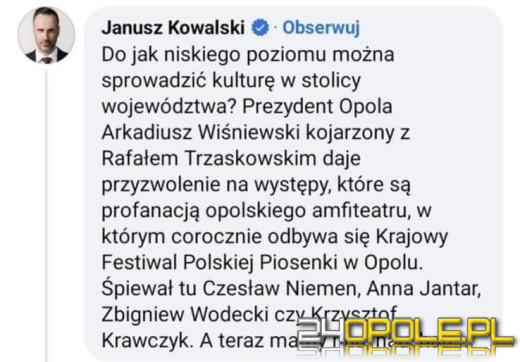 Janusz Kowalski krytykuje Ralpha Kamińskiego: "Profanacja amfiteatru w Opolu". 