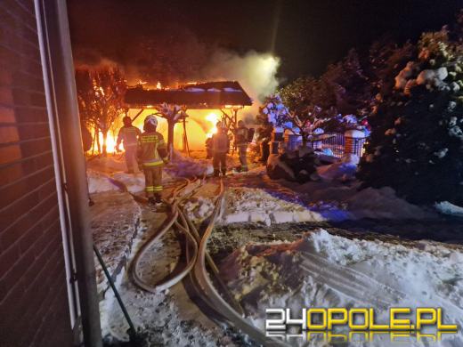 Pożar wiaty z zaparkowanym pojazdem 