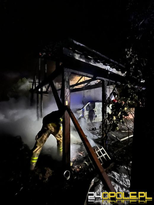 Pożar wiaty z zaparkowanym pojazdem 