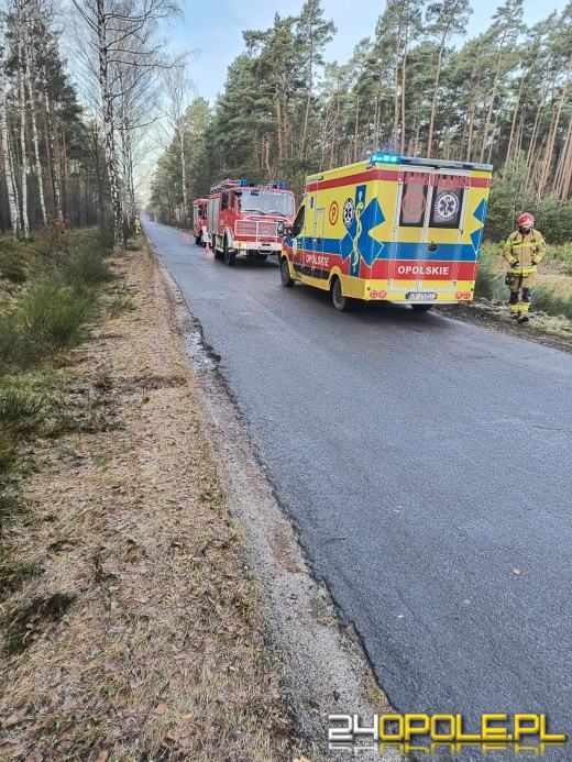 Samochód wypadł z drogi na trasie Popielów - Ładza