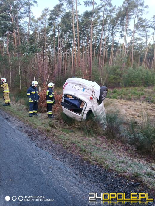 Samochód wypadł z drogi na trasie Popielów - Ładza