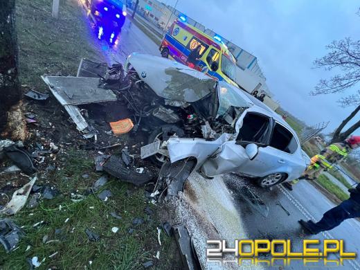 Zderzenie BMW z drzewem na ulicy Oleśnickiej w Namysłowie
