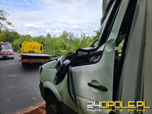 Drzewo spadło na busa, zmiażdżona kabina kierowcy