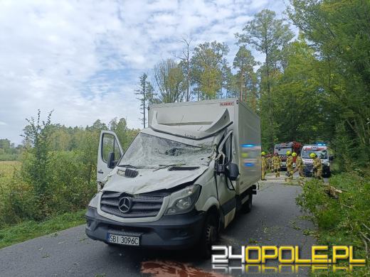 Drzewo spadło na busa, zmiażdżona kabina kierowcy