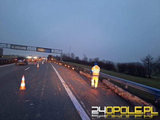 Bale drewna zablokowały przejazd na autostradzie