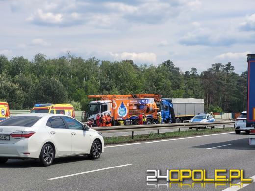 Zderzenie dwóch samochodów ciężarowych. Utrudnienia w ruchu na A4