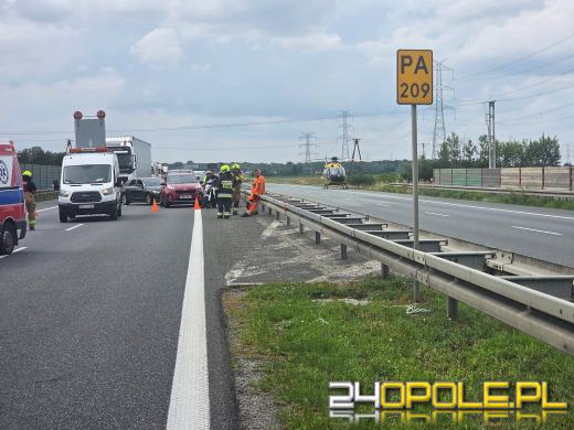 Podwójny wypadek na A4. Autostrada zablokowana w obu kierunkach, lądował śmigłowiec LPR