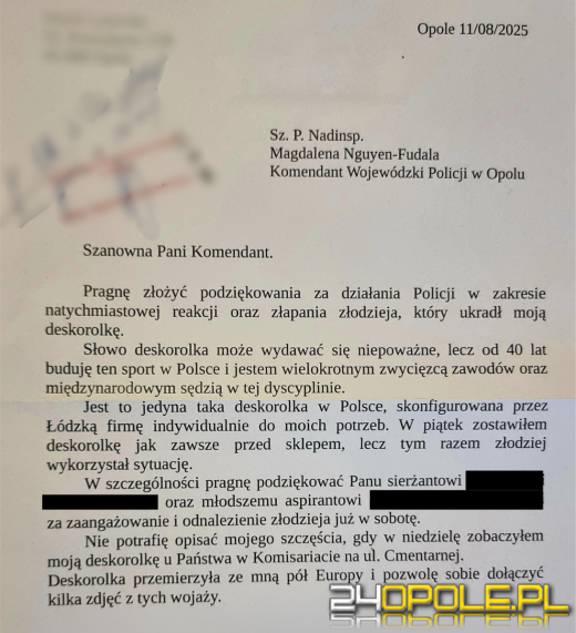 Unikatowa deskorolka znów w rękach właściciela. Udana akcja policji