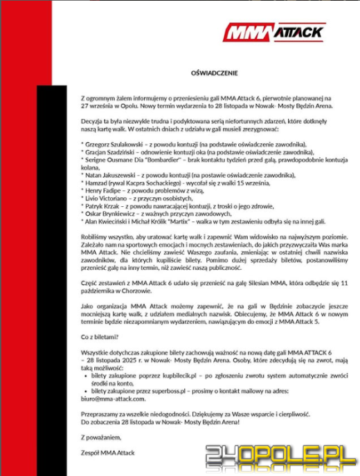 Gala MMA Attack 6 odwołana. Kontuzje, wizy i... znikający zawodnicy