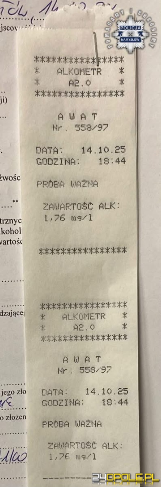 Nietrzeźwy kierowca z dożywotnim zakazem zatrzymany przez policję w Namysłowie