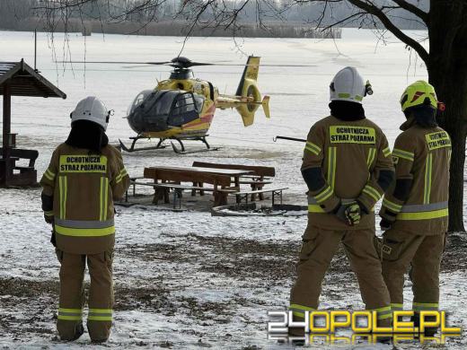 Wypadek łyżwiarza na zamarzniętym jeziorze w Dębowej. Interweniowały służby